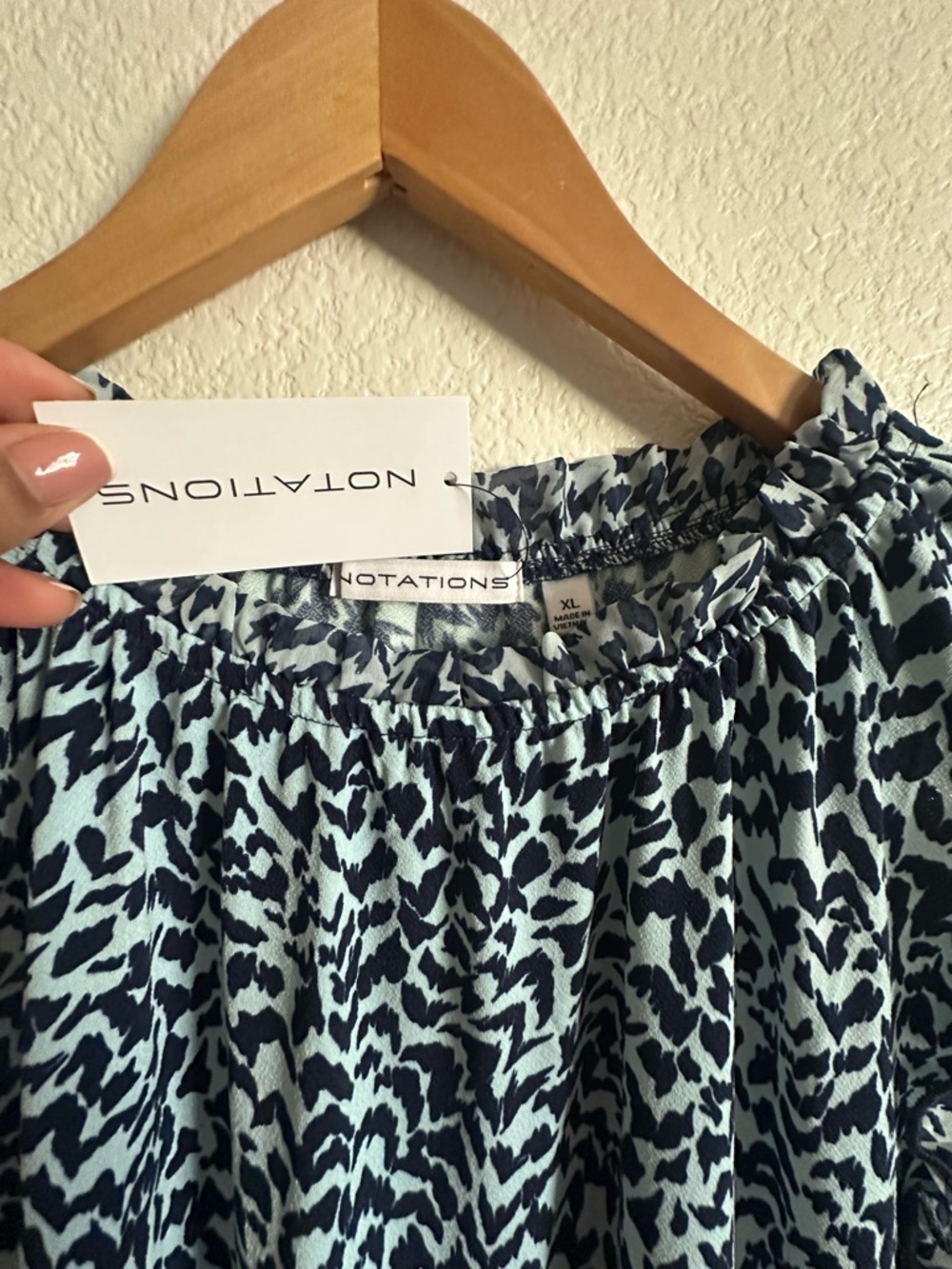 Notations Blue Ruffle-Sleeve Printed Blouse - Picture 3 of 6